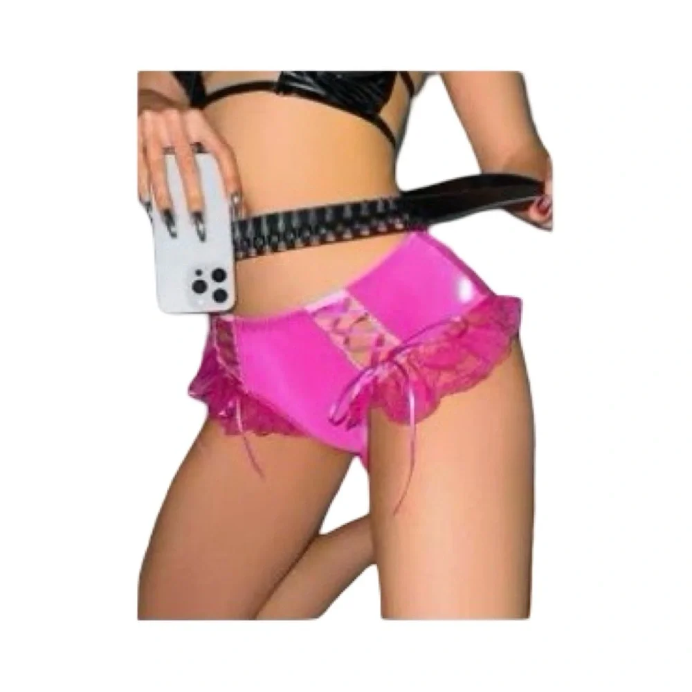 Pink Lace-Up High-Waisted Lingerie - Picture 12 of 12